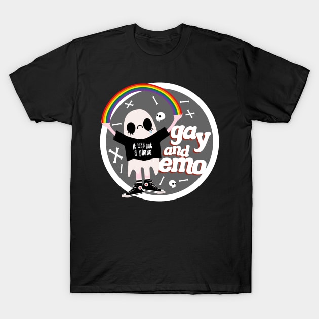 Gay and Emo Badge T-Shirt by rachelaranha
